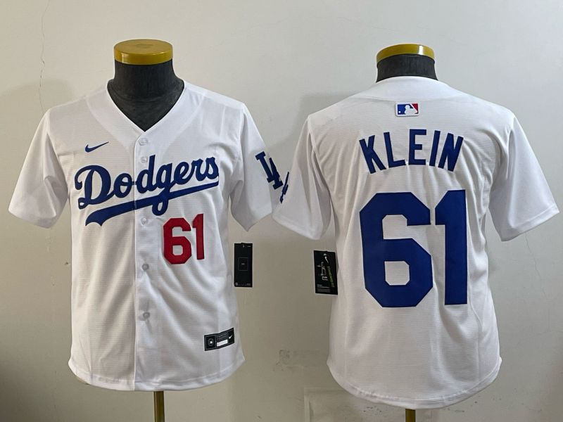 Youth 2025 Nike Los Angeles Dodgers #61 Klein White Game MLB Jersey 04